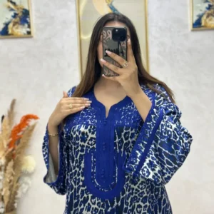 قفطان وكيمونو مغربي بتصميم مخزني فاخر - طرزة المخ والعقاد الأصيلة