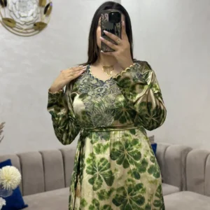 قفطان وكيمونو مغربي بتصميم مخزني فاخر - طرزة المخ والعقاد الأصيلة