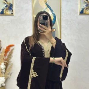 قفطان وكيمونو مغربي بتصميم مخزني فاخر - طرزة المخ والعقاد الأصيلة