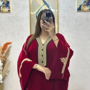 قفطان وكيمونو مغربي بتصميم مخزني فاخر - طرزة المخ والعقاد الأصيلة