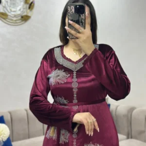 قفطان وكيمونو مغربي بتصميم مخزني فاخر - طرزة المخ والعقاد الأصيلة