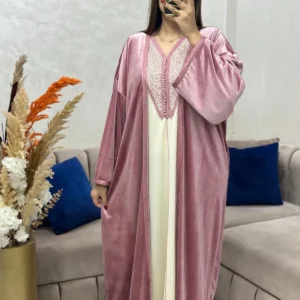 قفطان وكيمونو مغربي بتصميم مخزني فاخر - طرزة المخ والعقاد الأصيلة