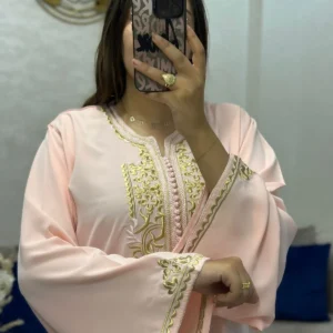 قفطان وكيمونو مغربي بتصميم مخزني فاخر - طرزة المخ والعقاد الأصيلة