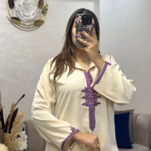 قفطان وكيمونو مغربي بتصميم مخزني فاخر - طرزة المخ والعقاد الأصيلة (Copie)