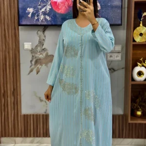 قفطان وكيمونو مغربي بتصميم مخزني فاخر - طرزة المخ والعقاد الأصيلة (Copie)